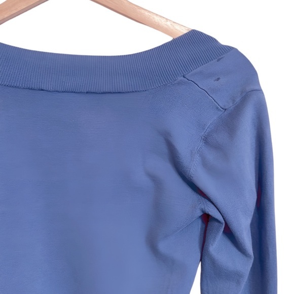 Teal Blue Long Sleeve Women's Top, Size Small with Ruched Side Tie Detail - Picture 5 of 5